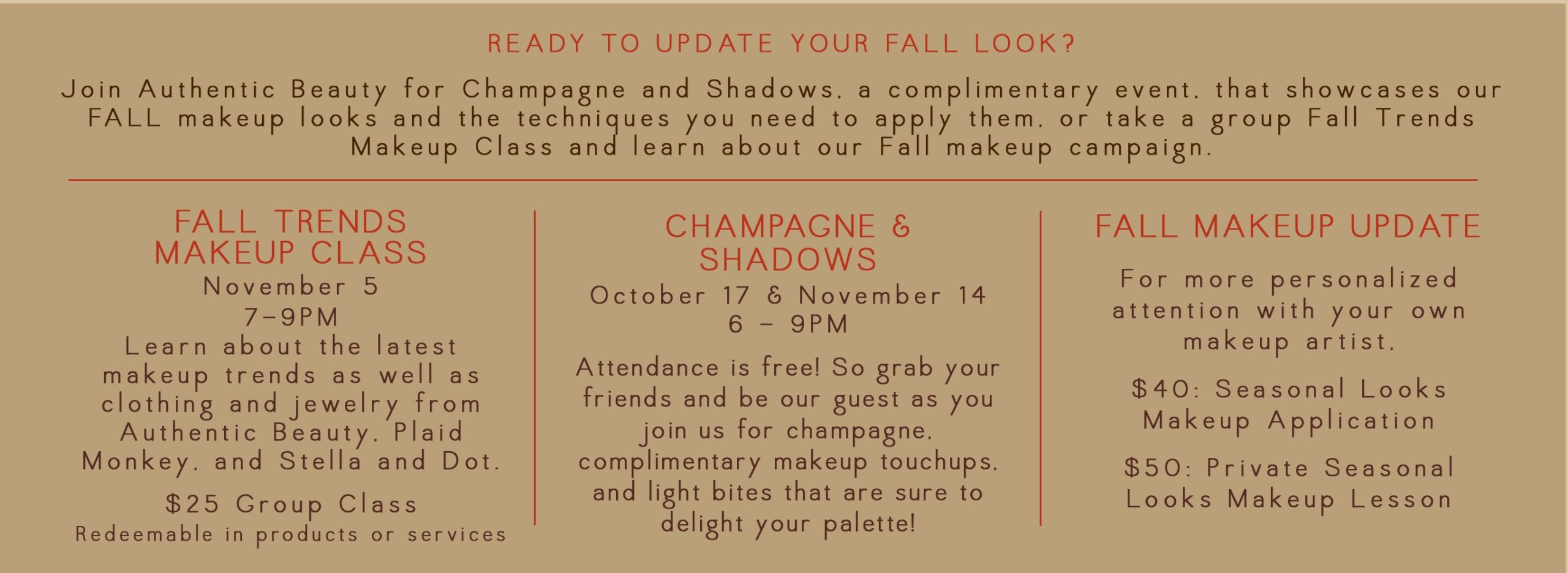 Champagne shadows, makeup event atlanta