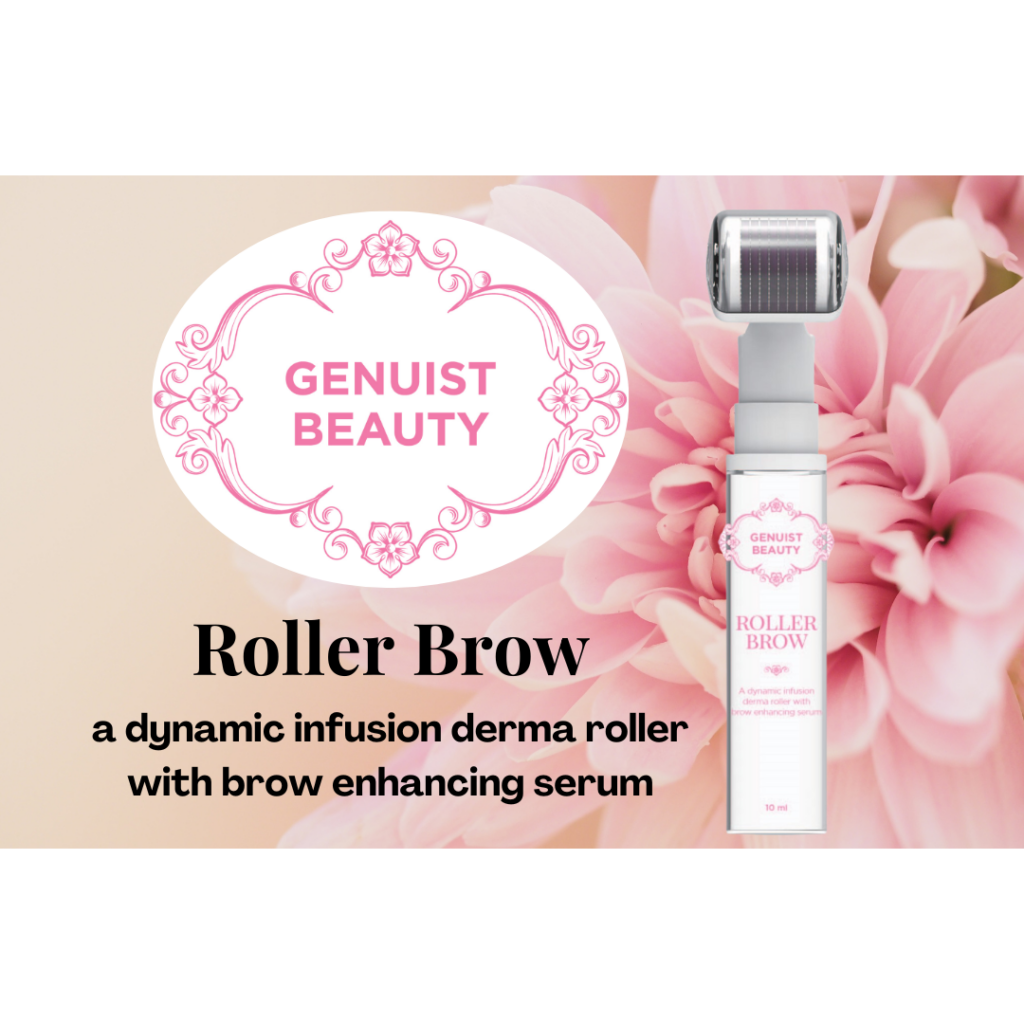 Genuist Beauty's Roller Brow, a dynamic infusion brow derma roller with brow enhancing serum.