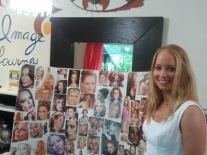 Client holding her Image Journey collage board at Authentic Beauty in Atlanta, part of the guided homework for the Image Journey Makeup Experience — considered one of the best experience gifts in Atlanta for women