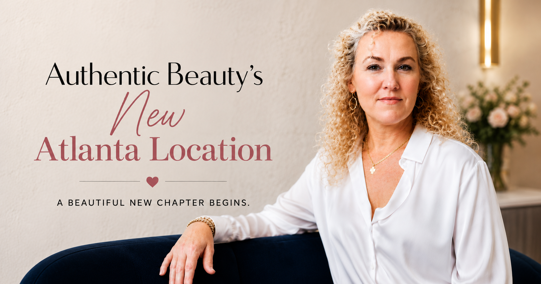 Featured blog image for Authentic Beauty’s new Atlanta location announcement featuring award-winning Atlanta makeup artist and brow expert Alyson Hoag inside a beauty studio.